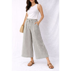 Sanctuary Norstrom  Linen Pants Striped  pocketsWide Leg Relaxed Black White 26